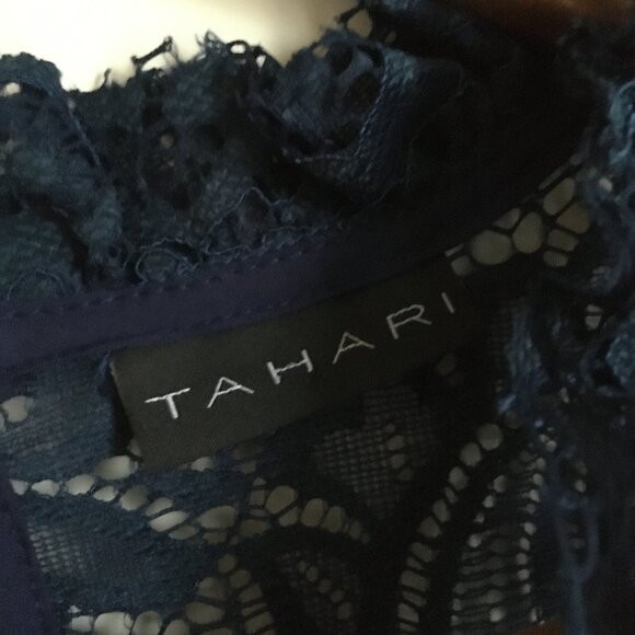 Tahari Navy Blue Lacy Bell Sleeve Lolita Babydoll Dress - Picture 11 of 16